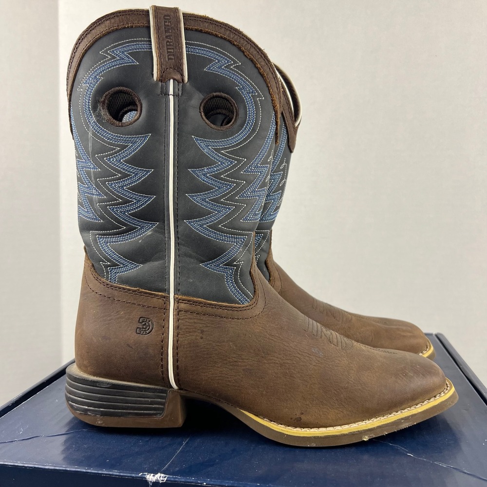 Durango Rebel Kids 8 Inch Western Boots Brown Denim Blue Square Toe DBT0218Y 6M